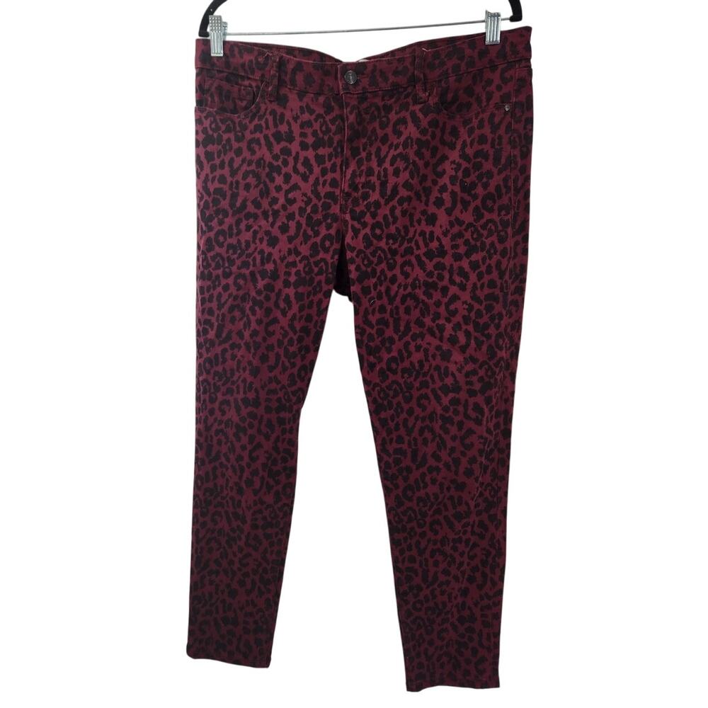 Social Standard Burgundy Cheetah Ankle Skinny Pants - 12